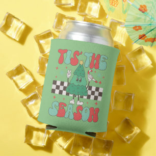 Tis' The Season Christmas Tree Groovy Retro Xmas Can Cooler