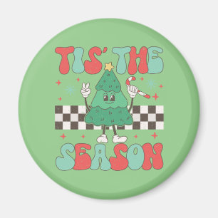 Tis' The Season Christmas Tree Groovy Retro Xmas Magnet