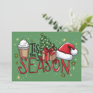 Tis The Season Christmas Tree Latte Coffee Xmas Holiday Card