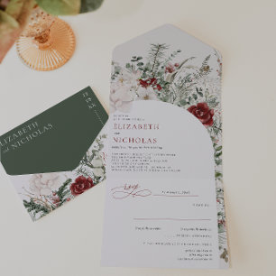 'Tis The Season   Christmas Wedding Floral All In One Invitation