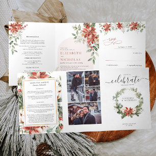 'Tis The Season Christmas Wedding Floral Tri-Fold Invitation
