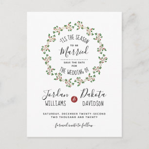 'Tis The Season   Christmas Wedding Save The Date Announcement Postcard