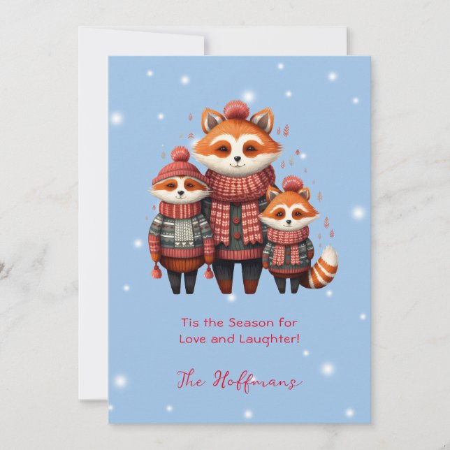 Tis The Season Christmas Woodland Animal Foxes Holiday Card (Front)