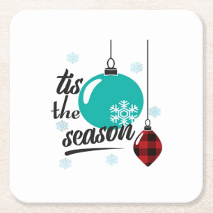 Tis The Season Classic Retro Clean Square Paper Coaster