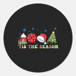 Tis The Season Coffee Fall Pickleball And Santa Classic Round Sticker