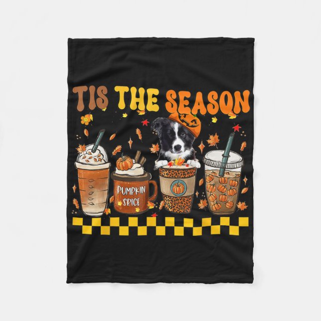 Tis' The Season Coffee Pumpkin Border Collie Hallo Fleece Blanket (Front)