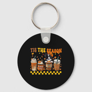 Tis' The Season Coffee Pumpkin Border Collie Hallo Key Ring