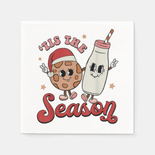 Tis The Season Cookies Milk Santa Hat Christmas Re Napkin