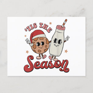 Tis The Season Cookies Milk Santa Hat Christmas Re Postcard