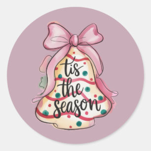 Tis The Season Coquette Bow Girly Pink Xmas Pie Classic Round Sticker