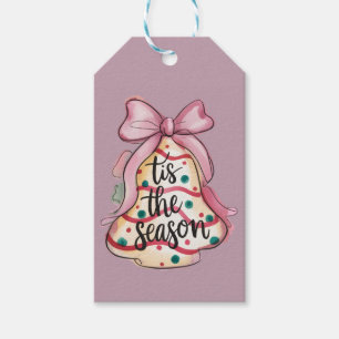 Tis The Season Coquette Bow Girly Pink Xmas Pie Gift Tags