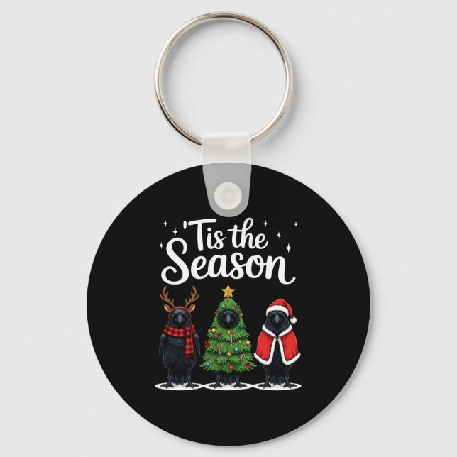 Tis The Season Crow Christmas Santa Bird Long Slee Key Ring (Front)