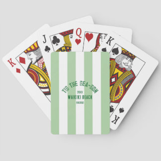 Tis The SeaSon Custom Beach Christmas Green Stripe Playing Cards