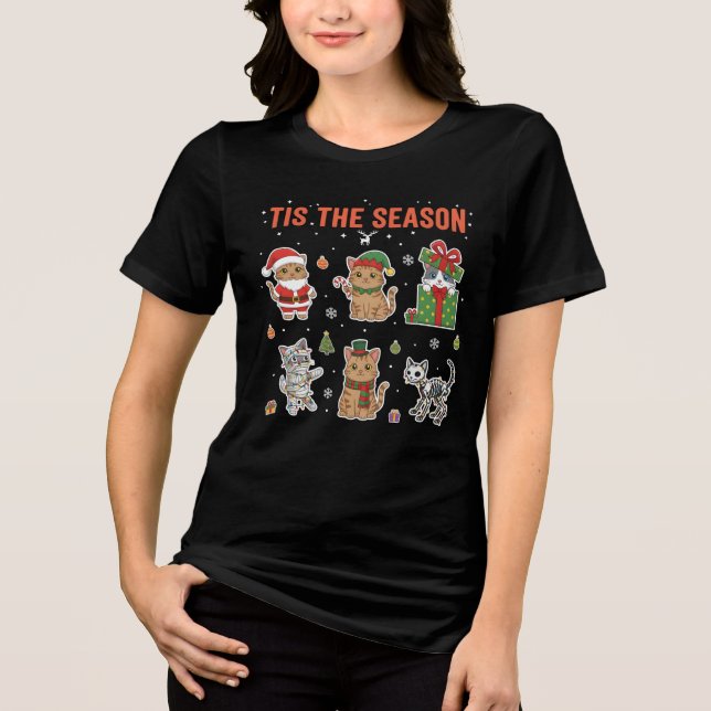 Tis The Season Cute Cat Squad Christmas Gift Tri-Blend Shirt (Front)