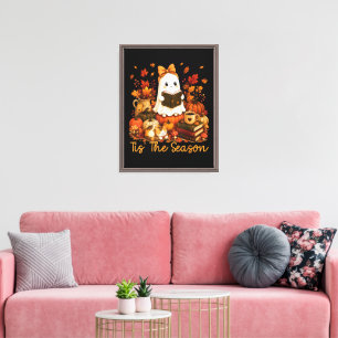 Tis The Season Cute Ghost Reading Book Autumn Canvas Print