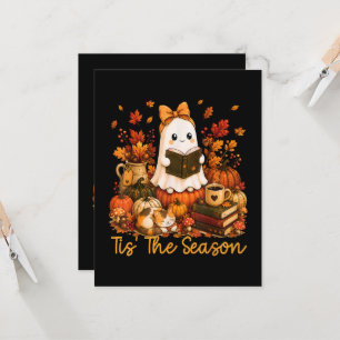 Tis The Season Cute Ghost Reading Book Autumn Invitation