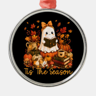 Tis The Season Cute Ghost Reading Book Autumn Metal Tree Decoration
