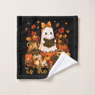 Tis The Season Cute Ghost Reading Book Autumn Wash Cloth