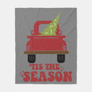 Tis The Season Cute Retro Pine Christmas Tree Fami Fleece Blanket