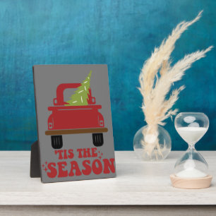 Tis The Season Cute Retro Pine Christmas Tree Fami Plaque