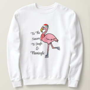 Tis The Season, Cute Skating Flamingo with Wreath Sweatshirt