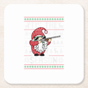 Tis The Season Deer Gnome Reindeer Christmas Square Paper Coaster