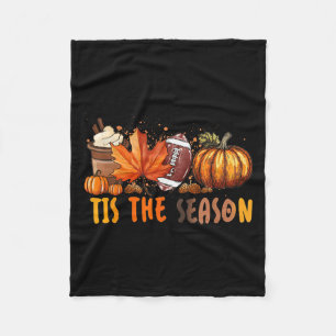 Tis The Season Fall Autumn Football Pumpkin Coffee Fleece Blanket