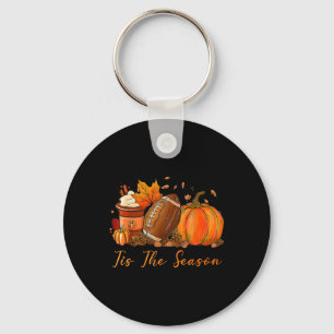 Tis The Season Fall Autumn Football Pumpkin Coffee Key Ring