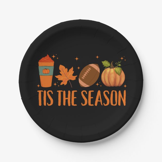 Tis The Season Fall Autumn Halloween Paper Plate (Front)