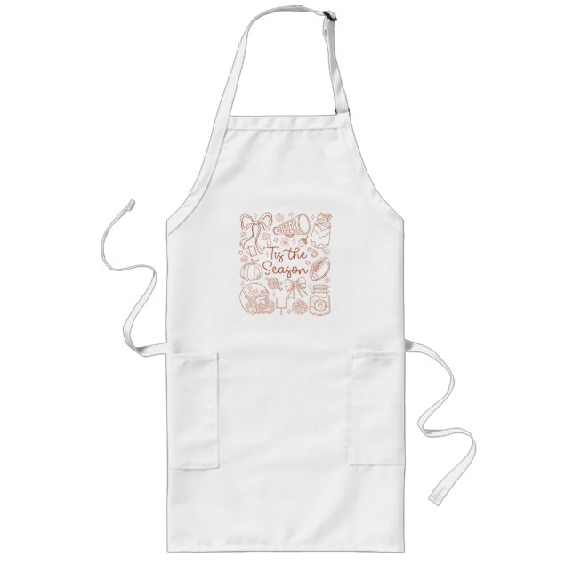 Tis the Season Fall Cheer Hand-Drawn Autumn design Long Apron (Front)