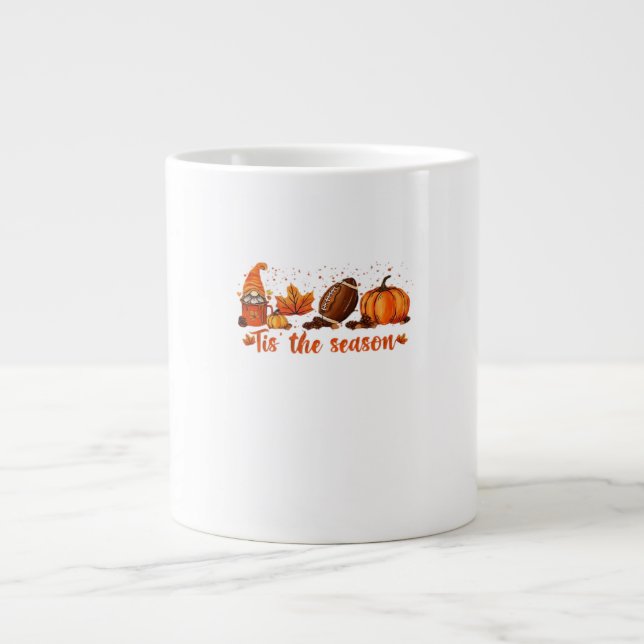 Tis The Season Fall Gnome Football Design Large Coffee Mug (Front)