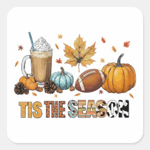 Tis the season fall time with Football and Coffee Square Sticker
