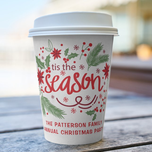 Tis The Season Festive Christmas Poinsettia Floral Paper Cups (Creator Uploaded)