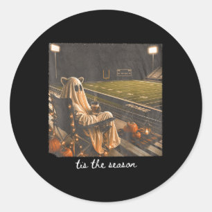 Tis The Season Football Fall Halloween Racoon Classic Round Sticker