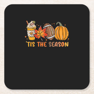 Tis The Season Football Fall Thanksgiving Football Square Paper Coaster