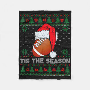 Tis The Season Football Funny Christmas Santa Hat Fleece Blanket