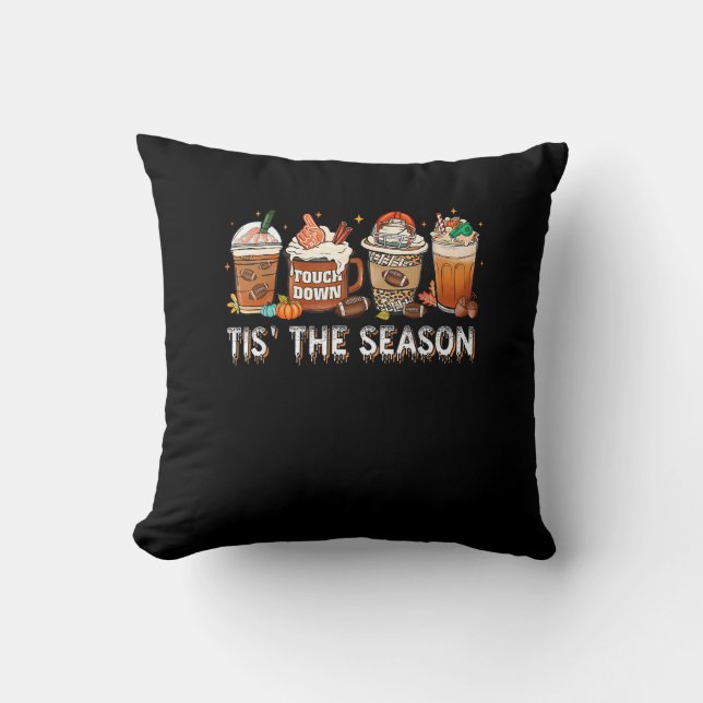 Tis The Season Football Pumpkin Spice Halloween Fa Cushion (Front)