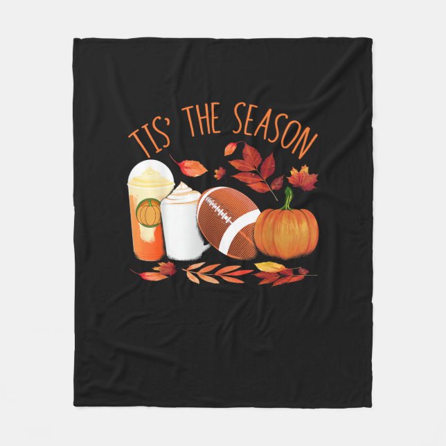 Tis The Season Football Pumpkin Thanksgiving Athle Fleece Blanket (Front)