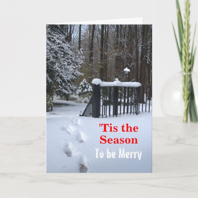 'Tis the Season Footprints in Snow Christmas Card (Front)