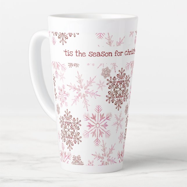 Tis the Season for .. Custom Text Red Snowflake Latte Mug (Left Angle)