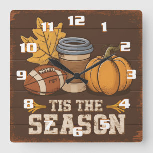 Tis the season for pumpkin spice and Football Square Wall Clock