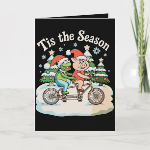 Tis The Season Frog Toad Bike Santa Christmas Xmas Holiday Card