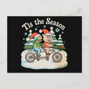 Tis The Season Frog Toad Bike Santa Christmas Xmas Holiday Postcard