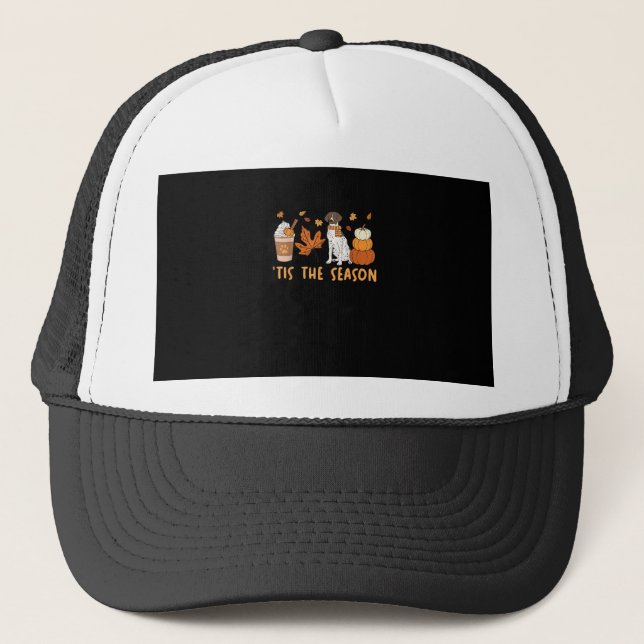 Tis The Season German Shorthaired Dog Fall Pumpkin Trucker Hat (Front)
