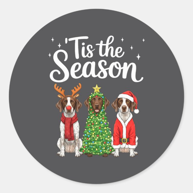 Tis The Season German Shorthaired Inter Christmas  Classic Round Sticker (Front)