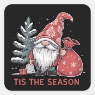 Tis The Season Gnome Christmas Holiday Winter Square Sticker