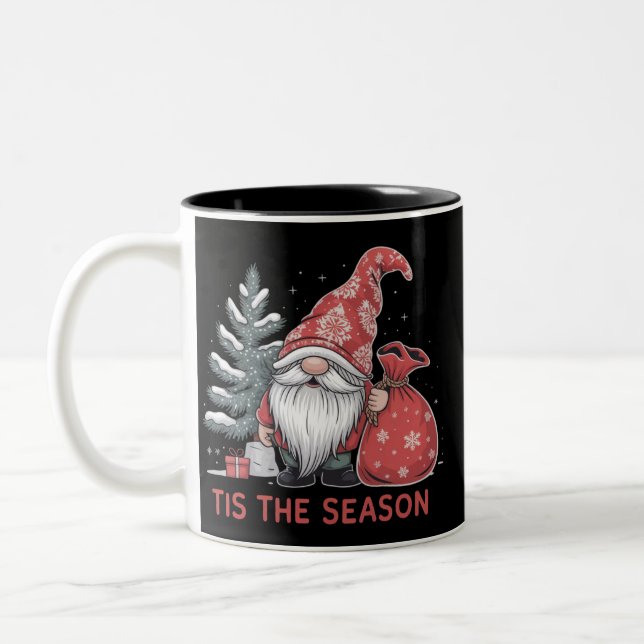 Tis The Season Gnome Christmas Holiday Winter Two-Tone Coffee Mug (Left)