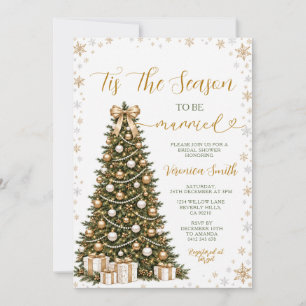 Tis the Season Gold Christmas Bow Bridal Shower Invitation