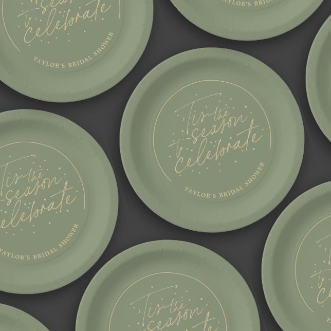 Tis the Season Green Moss Winter Bridal Shower  Paper Plate (Creator Uploaded)