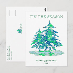 Tis' the Season Green Painterly Christmas Tree Postcard